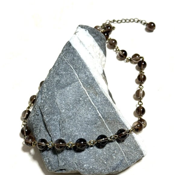 Genuine Smoky Quartz Short Adjustable Necklace, Natural Gemstone + Bronze Links - Picture 4 of 12